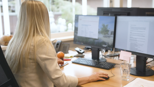 Vrouw achter de computer